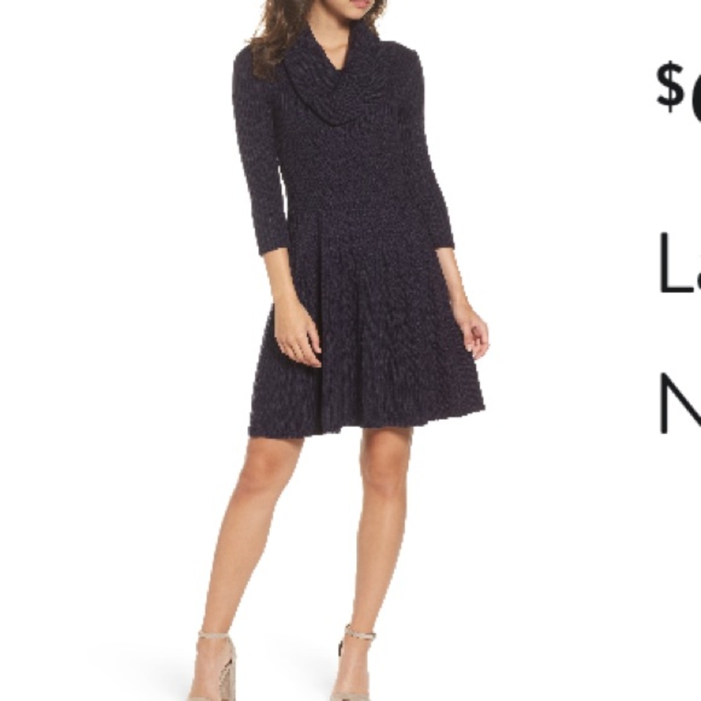 Eliza J Cowl Neck Sweater Dress in Navy